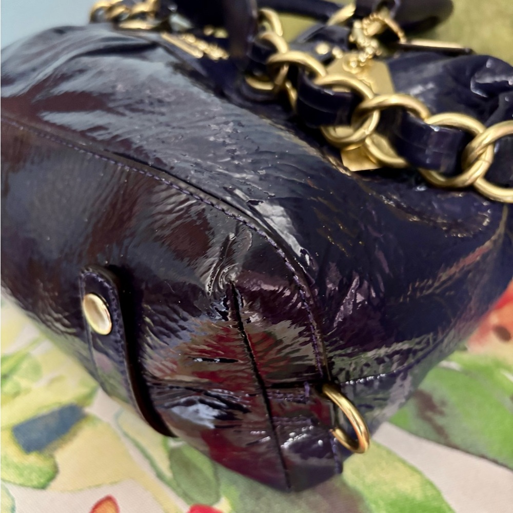 Coach Patent Leather Satchel in Deep Navy Blue with Gold Hardware - Picture 9 of 11